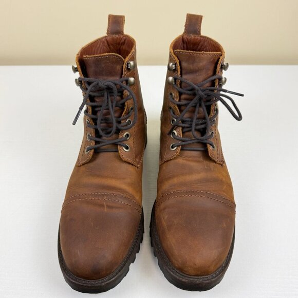 EUC Patina Brown Leather Lace Up Boots Handmade In Mexico main image 10